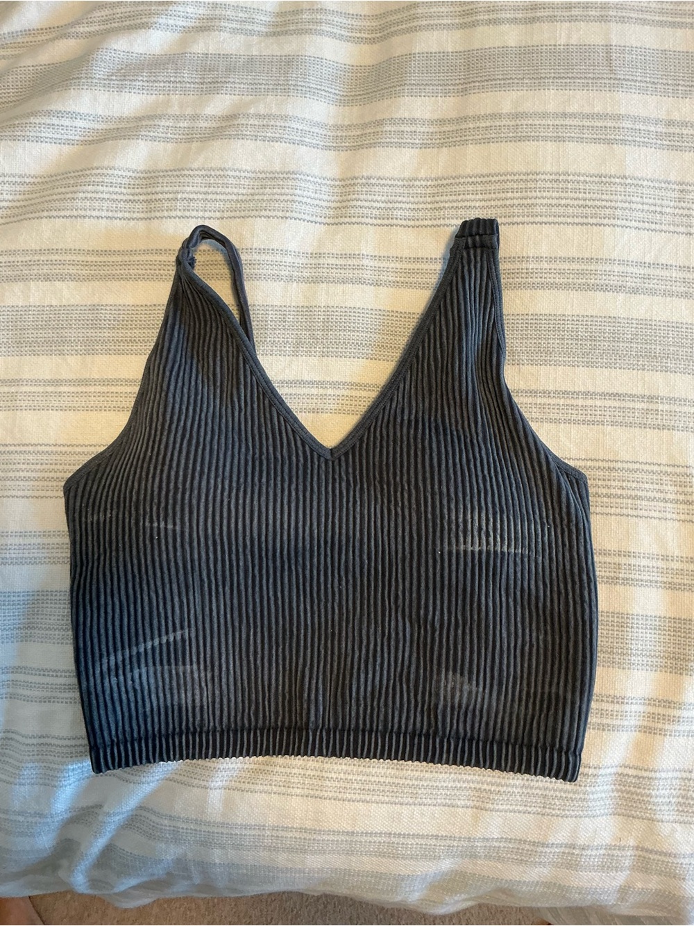 Marshalls Ribbed V-Neck Crop Tank - Charcoal Gray